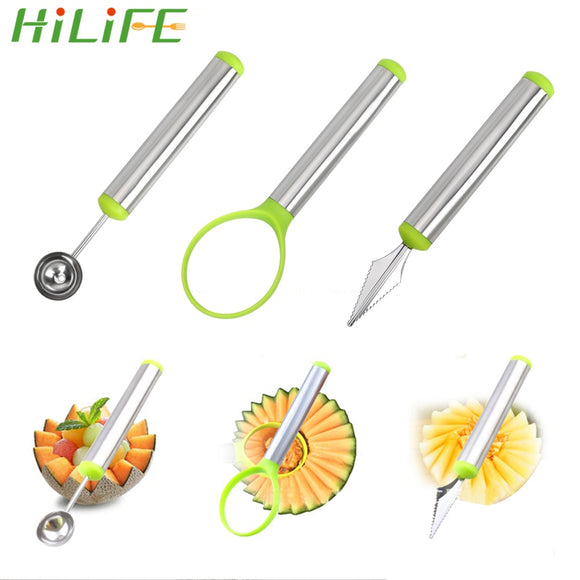 HILIFE 3 Pcs/Set Watermelon Carving Knife Fruit Platter Set Stainless Steel Cream Spoon Kitchen Gadget Fruit Tools|Melon Scoops & Ballers|
