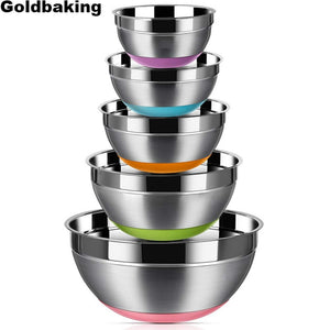 Stainless Steel Mixing Bowls (Set of 5) Silicone Bottom Nesting Storage Salad Bowls Meal Mixing Prepping 1.5 2 2.5 3.5 5QT|Baking & Pastry Tools|