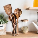 Thailand Teak Natural Wood Tableware Spoon Ladle Turner Long Rice Colander Soup Skimmer Cooking Spoons Scoop Kitchen Tool Set|Cooking Tool Sets|