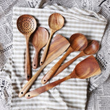Thailand Teak Natural Wood Tableware Spoon Ladle Turner Long Rice Colander Soup Skimmer Cooking Spoons Scoop Kitchen Tool Set|Cooking Tool Sets|