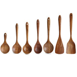 Thailand Teak Natural Wood Tableware Spoon Ladle Turner Long Rice Colander Soup Skimmer Cooking Spoons Scoop Kitchen Tool Set|Cooking Tool Sets|